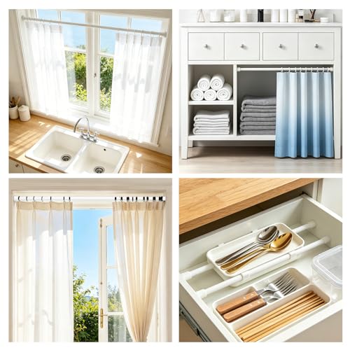 Image of Corklatta 2 Pack White Spring Tension Curtain Rods Adjustable 16 to 40 Inch | 5 /8 Inch Diameter Small Tension Rods with 4 Holders,No Drill Curtain Rods for Window 24-36