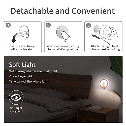 Melaus Cute Cat Motion Sensor Night Light - Rechargeable Magnetic Led Night Light For Kids, Adjustable Brightness For Indoor Use In Bedrooms, Stairs, Cabinets, Hallways - Pink, 1 Pack #TOP3