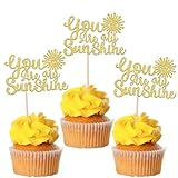 24 PCS You are My Sunshine Cupcake Toppers with Gold Glitter Sun Smile Face Bridal Shower Sunshine Cupcake Picks Wedding Engagement Baby Shower Birthday Party Cake Decorations Supplies