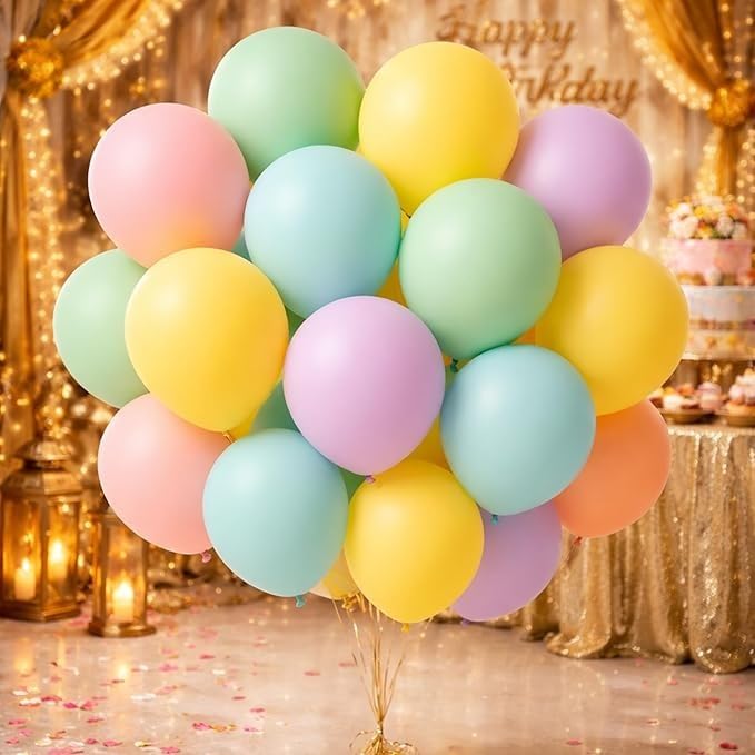 Image of Niku Pack of 50 Pastel Balloons with ribbon | Party Birthday Decoration Item | Multicolour