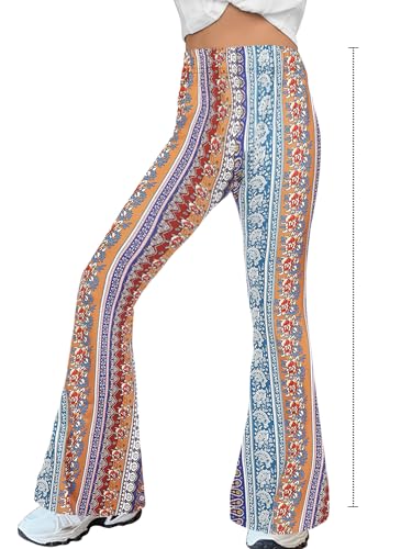 WSPLYSPJY Women's Print Stretch Bell Bottom Flare Palazzo Pants Trousers4
