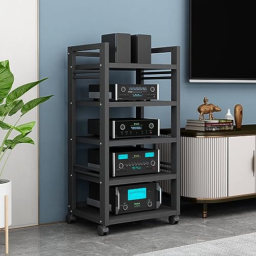 Soporte multimedia de altura ajustable con 5 estantes para organización del hogar y la oficina