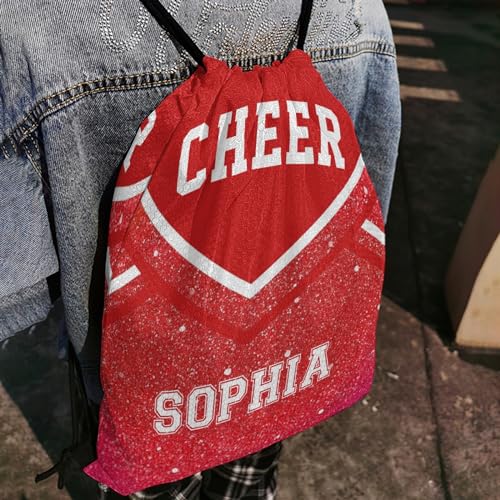 Cheer Red Personalized Drawstring Sackpack Backpack String Bag Sports Gym Bag for Girls Waterproof Yoga Competition Bag3