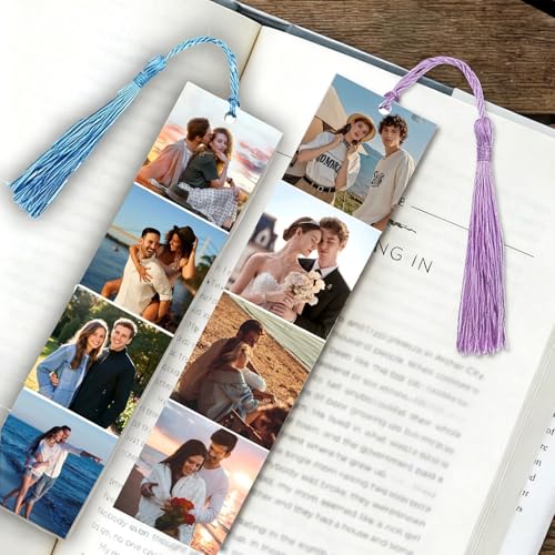 Lesezeichen Personalisiert Personalisiert Metall Foto Lesezeichen Beidseitiger Druck Mehrfarbige Quaste für Buchliebhaber Freundin Freund Lehrer Familie Lehrer Abschluss.