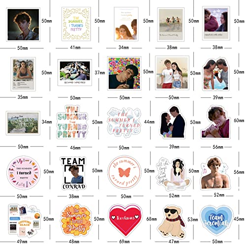 60 Pcs The Summer I Turned Pretty Classic TV Fashion Aesthetic Waterproof Vinyl Stickers for Adults for Birthday Party Supplies Decoration Favors for Water Bottles Laptop Suitcase