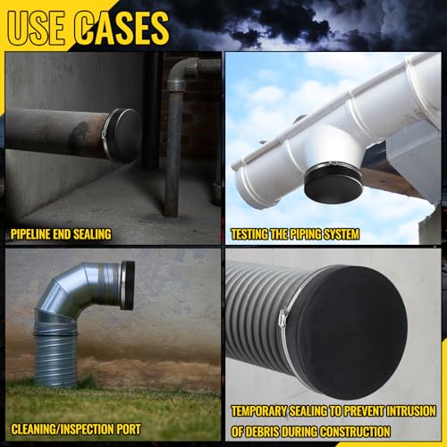 Image of 3 Pack 8 Inch Flexible PVC Pipe Cap with Stainless Steel Clamps - Black Durable End Caps for Drainage, Wastewater & Vent Pipes, Above /below Ground Use