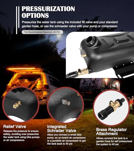 Image of Portable 8-Gallon Pressurized Water Tank for Camping Showers, Roof-Rack Shower, Overlanding, Water Storage & Outdoor Activities Water Supply - Roof Rack Mount for Trucks & Off Road Vehicles