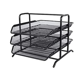 EasyPAG 3 Tier A4 Mesh in Tray Office Desk Tidy File Holder Document Storage Letter Paper Organiser,Black
