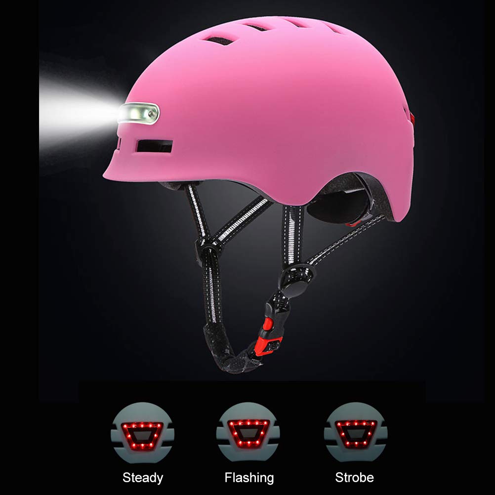 CHICIRIS Casco de Bicicleta con Luz de Carga USB PC EPS Casco de Ciclismo 750 MAh Faro Delantero Luz de Advertencia Trasera 12 Ventilaciones Ajustable M 54 a 57 Cm para Ciclismo Scooter Monopatín