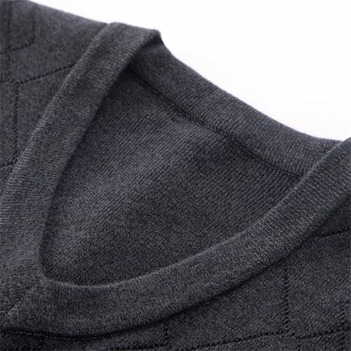 Men Long Sleeve Wool Sweater Solid Color V-Neck Plaids Vintage Casual Knit Top3