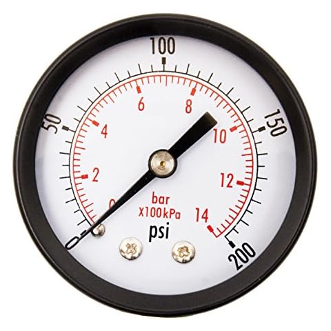 DuraChoice 2" Dial Utility Pressure Gauge, Water Oil Gas, 1/4" NPT Center Back Mount, Black Steel Case, 0-200 PSI Cover