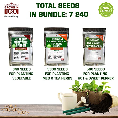 Collection of Sweet and Hot Pepper, Vegetable, Culinary and Medicinal Herb Seeds for Planting Indoor, Outdoor and Hydroponic - Non-GMO, USA Grown - 7000+ Heirloom Seeds