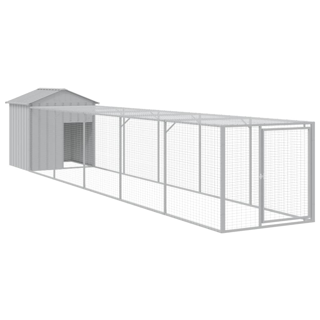vidaXL Gallinero con Corral, Jaula de Gallinas Pollos con Tejado, Caseta Recinto de Animales, Gallinero de Exterior, Acero Galvanizado Gris Claro