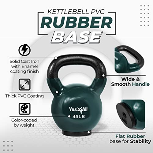Image of Yes4All Kettlebells Rubber Base, Kettlebell Set for Women, Strength Training Kettlebells Weights (10-65 lbs)