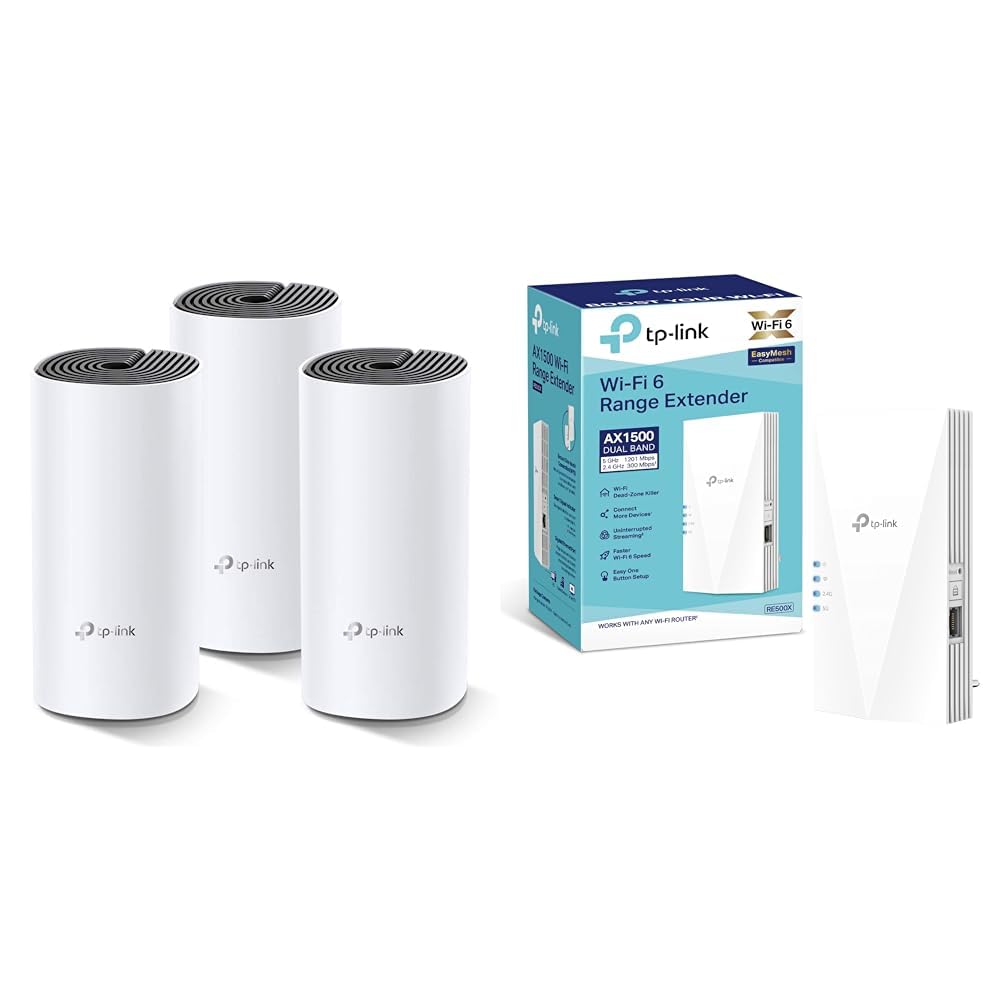 TP-Link Deco M4 Mesh WLAN Set (3er Pack) & RE500X WiFi 6 WLAN Verstärker Repeater AX1500
