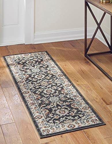 Rugs.com Charlotte Collection Rug – 16 Ft Runner Gray Low-Pile Rug Perfect for Hallways, Entryways