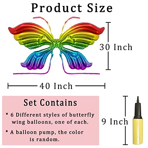 6 Pcs Party Balloon Set Butterfly Wings Balloon Inflatable Cute Kids Children Girls Boys Birthday Party Decoration Fairy Role Play Elf Wings Aluminum Foil Balloon With Inflatable Tube #TOP3