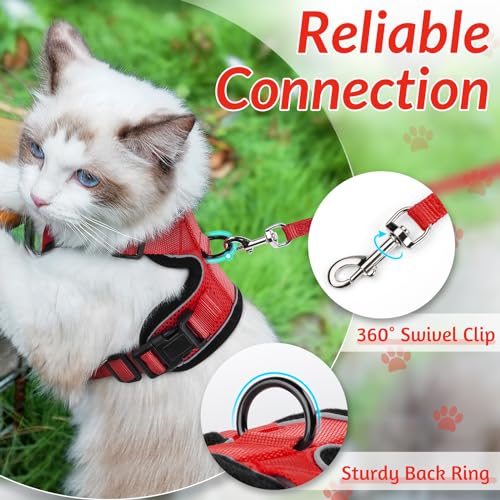 Image of rabbitgoo Cat Harness and Lead Set, Escape Proof Vest, Red | Soft Breathable Mesh, Adjustable Fit, Snap Buckles, Reflective Strips, with 1.5m Lead for Small & Average Cats Walks, XS