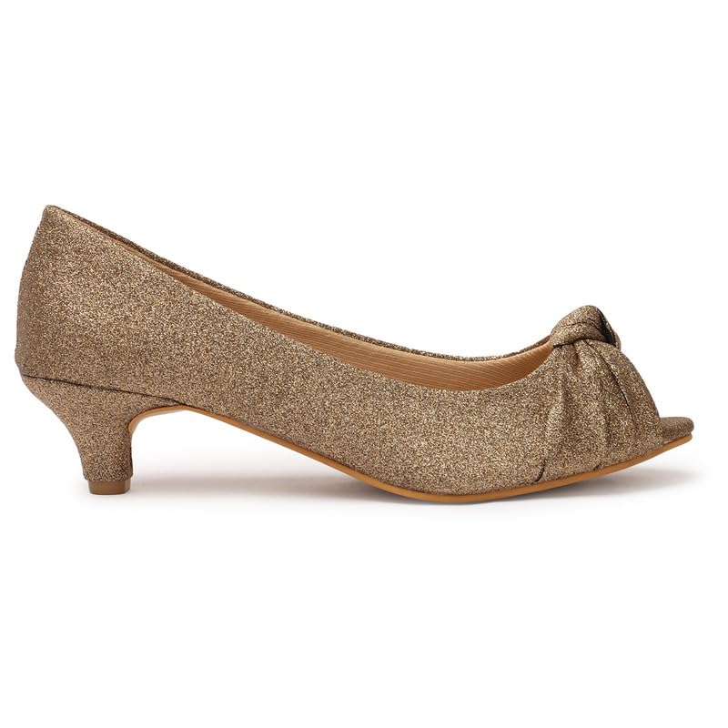 Image of XE Looks Women's Low Heels | Sparkling Peep Toe Pumps with Chic Knot Design Peep Toes for Girls & Women