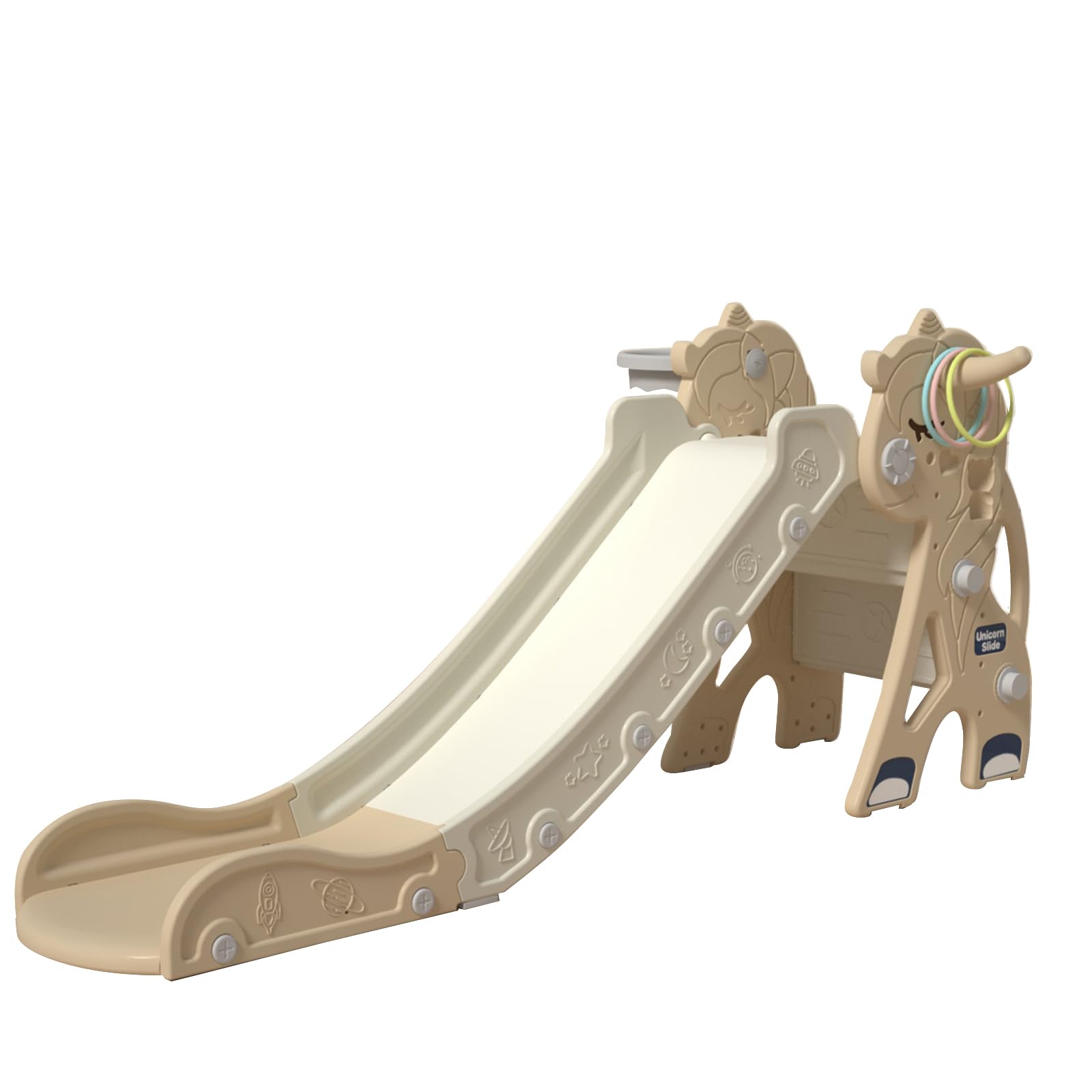 Zkiprm Tobogán Alargado Plegable 142CM, Toboganes Infantiles Exterior con Peldaños Totalmente Cerrados, Canasta de Baloncesto, Juguetes, Toboganes Infantiles Multifuncionales para Interior y Exterior