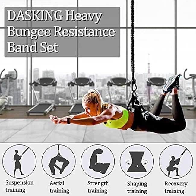 Dasking Heavy Bungee Resistance Band Set Gravity Yoga Bungee Cord Resistance Belt Set 4D Bungee Dance Rope Workout Fitness Home Gym Professional Training Equipment