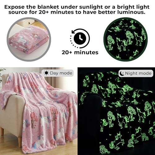 Image of Story@Home Glow in the Dark Blankets for Kids | Summer Comfort Quilt for Kids | Kids Blanket 0-15 Years (200x15 cm) Soft Fleece Blanket |Cozy All-Season Radium Blanket for Boys & Girls-Unicorn