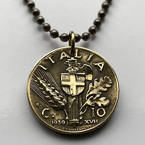 coinedjewelry1939 Italy 10 Centesimi coin pendant Italian Savoy shield fasces World War 2 Roma Florence Milano Venice Napoli Torino Perugia Ancona Trieste Genoa Siena Palermo Puglia Cagliari Sorrento Capri n000547