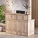 LITTLE TREE 57-Inch Reception Counter, Boho Style Front Desk, Modern Checkout Counter, Reception Desk for Retail, Lobby, Salon, Office, Oak