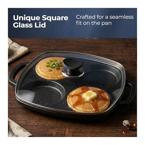 Image of Lifelong Cast Iron Multi Snack Pan with Glass Lid | Pre-Seasoned Naturally Non-Stick Cookware | 4-Pit Snack Pan for Uttapam, Appe, Eggs, Idli, & Pancakes | Durable & Toxin-Free | 3cm Deep, 33cm Wide