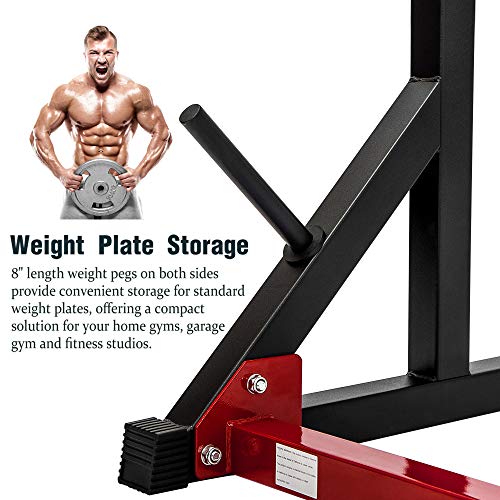 Merax Barbell Rack 550LBS Max Load Adjustable Squat Stand Dipping Station Gym Weight Bench Press Stand (Black/Red)