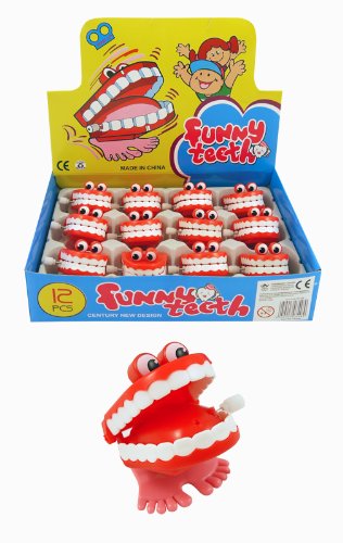 6 Clockwork Walking Chatting Teeth Toys W/ Eyes / Party Bag Fillers / Lucky Dip