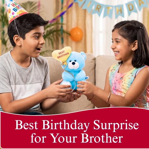 Image of Tickles Cute Teddy Bear Holding Best Brother Heart Balloon Soft Stuffed Plush Toy for Kids Boys & Girls Raksha Bandhan Return Birthday Gift (Size: 18 cm Color: Blue)