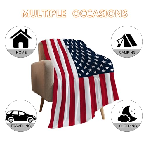 Image of YeeJu American Flag Large Throw Blanket Patriotic 4th of July Memorial Day Fourth of July Throw Blanket for Couch Bed Soft Fleece Blankets Stars and Stripes Red White Blue Veteran Blanket 50x70