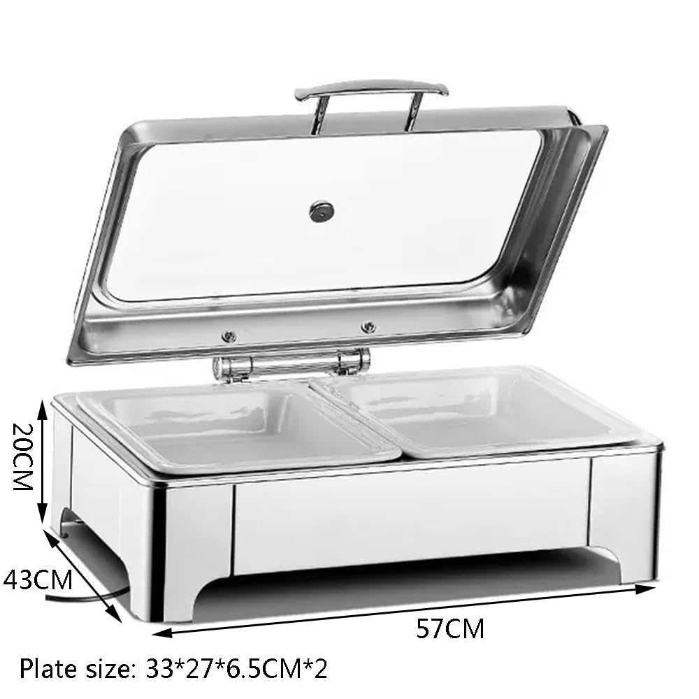 Serveur de buffet commercial en acier inoxydable avec plats de frottement et assiettes en porcelaine pour la restauration, les fêtes et les événements – Touch A