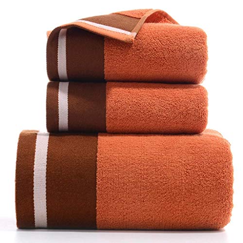 3 Piece Bath Towel Set, Combed Cotton Absorbent Bath Sheets, Soft Shower Towels, Hand Towel for Bathroom,Orange