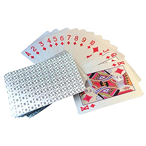 Premium Spielkarten, Pokerkarten, Schwarze Deluxe Spielkarten, wasserdichte Pokerkarten, waschbar und flexibel, hochwertiger Kunststoff (Silber)
