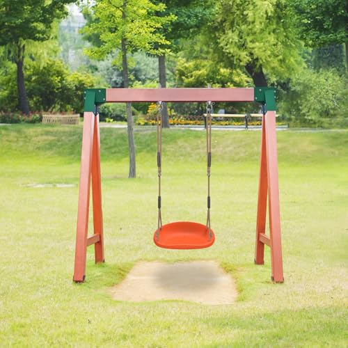 Image of SELEWARE Orange Heavy Duty Swing Seat for Adults Kids Tree Swing, 1 Pack | Indoor /Outdoor Plastic Swing with Adjustable Ropes and Carabiners, Swing Set Accessories for Backyard Patio Garden Playground