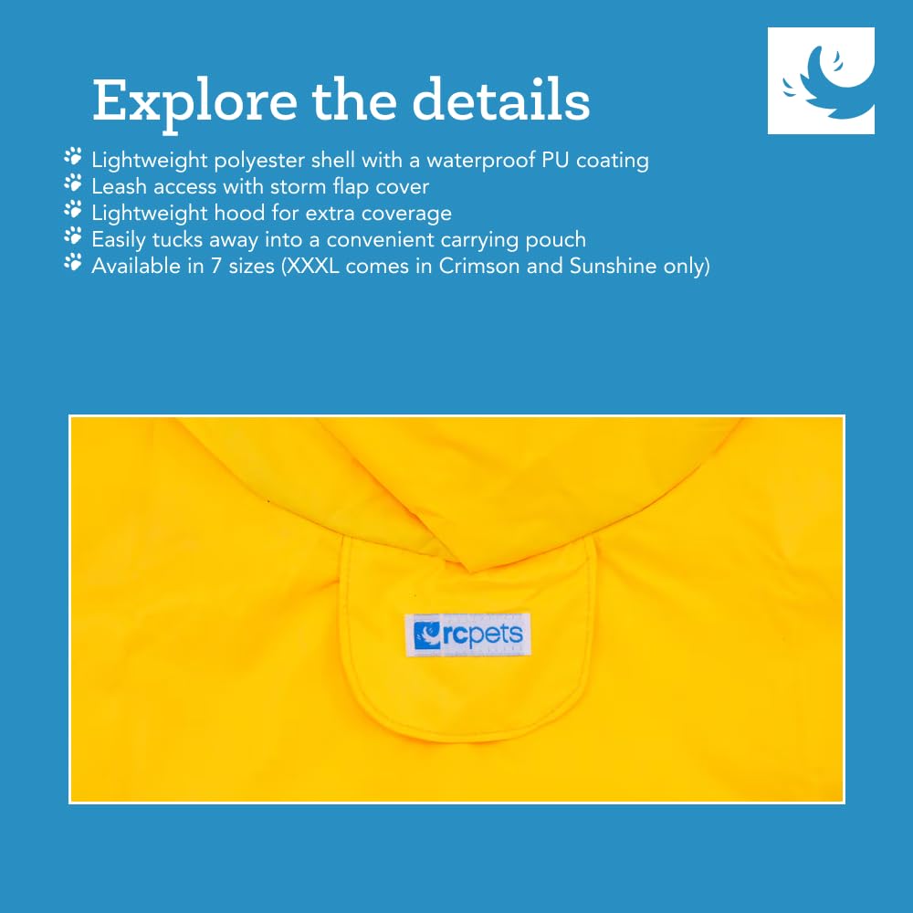 RC Pets Packable Waterproof Rain Poncho – Lightweight, Compact & Adjustable Dog Jacket | Medium, Blue Plaid