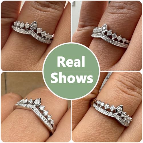 Newshe Jewellery Moissanite Curved Wedding Bands for Her Stacking Eternity Rings 925 Sterling Silver Wishbone Size 5-102