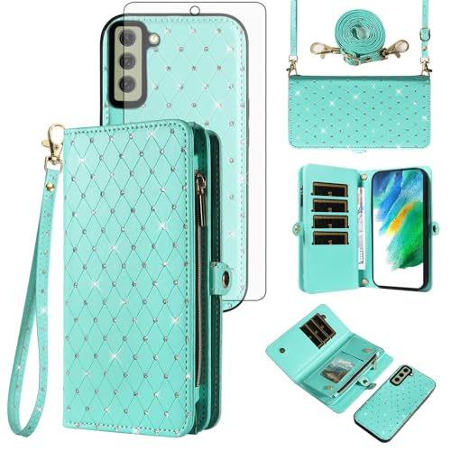 Coque Samsung S21 FE 5G fermeture éclair et housse portefeuille anti-choc avec vitre