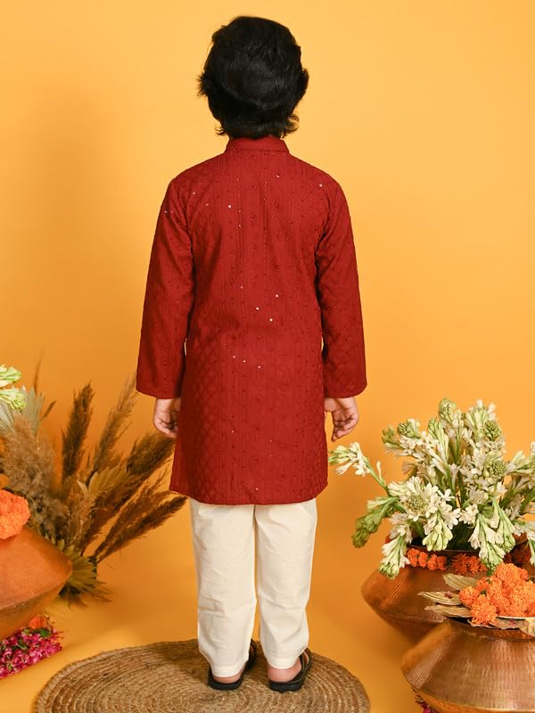 Image of Saka Designs Boy's Embroidered Kurta & Pyjamas - Red