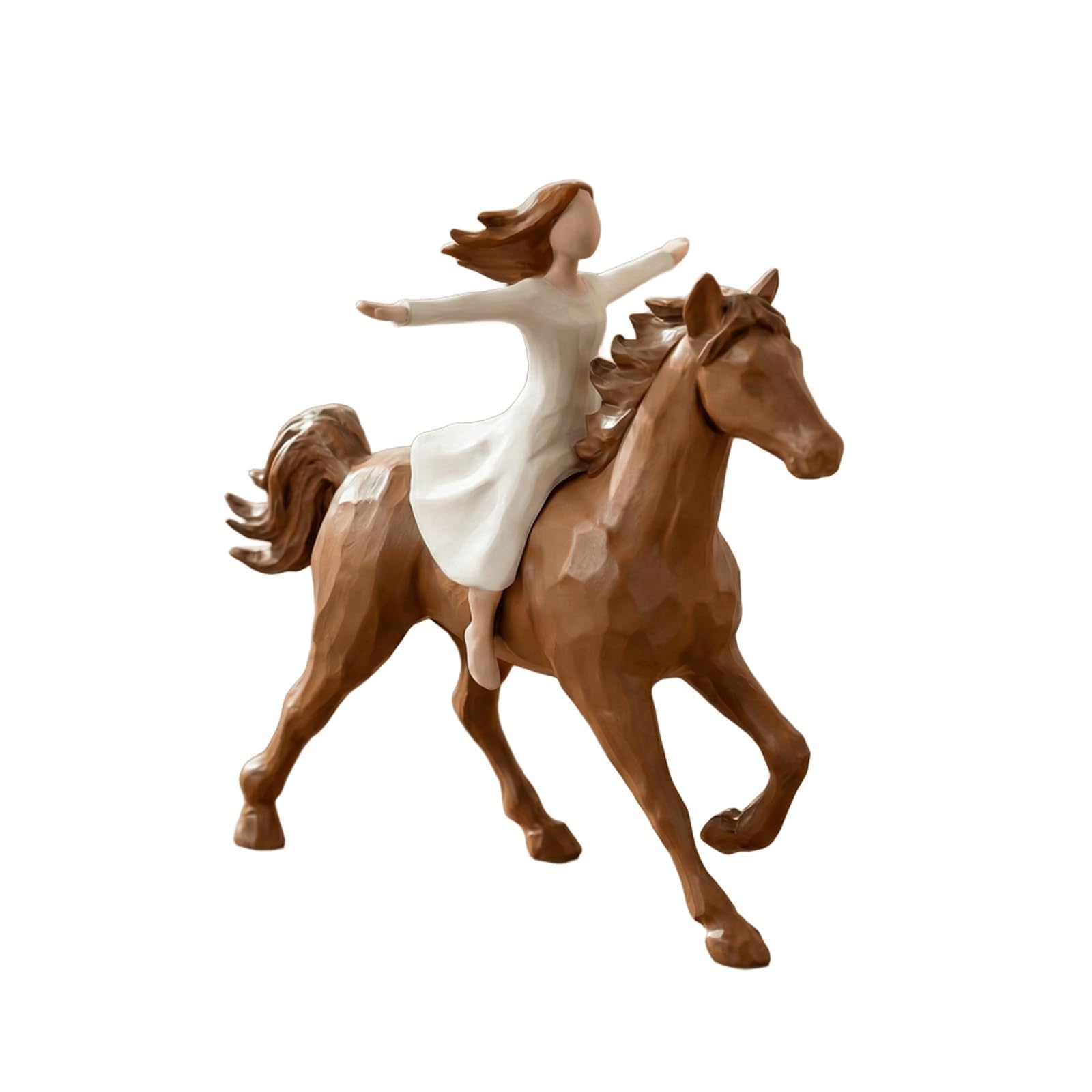 YUZDNM Handmade Resin Girl Riding Horse Figurine, Horse Resin Statue with Hand-Carved, Girl and Horse Riding Statue Figurine, Horse Figurines Gifts for Girls Women Equestrian Lovers Home Decor(#b)