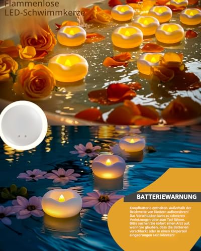 Auemaniliy 12 Stück 5,1cm LED schwimmKerze, 200 Stunden wasserdichte warmweiße batteriebetriebene schwimmende Teekerze für romantisches Hochzeitszentrum/Bad/Pool/Brunnen