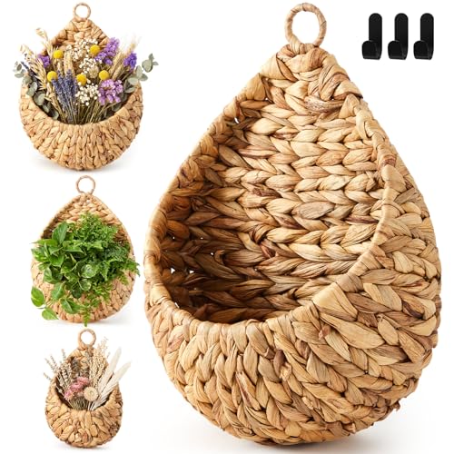 Image of Honeydak 3 Hanging Baskets, Water Hyacinth, Teardrop, Jute