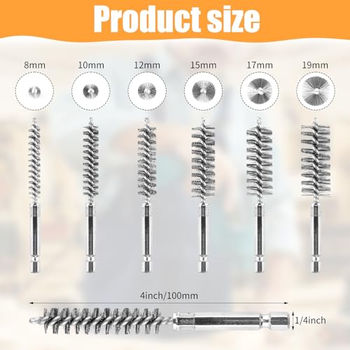 Image of 12 Pieces Wire Brush Drill Bore Cleaning Brush Set,with 1 /4 Inch Hex Shank Stainless Steel Wire Twisted Brush for Drill Impact Driver
