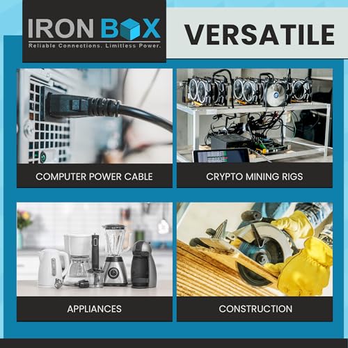 Image of IronBox Electric - Heavy-Duty 5-15P to C13 Power Cord - 3 Prong 15A 125V 14 /3 SJT PC Cable - Cord for Computer, Monitor, Subwoofer, Amplifier - Cable for Power Supply - (White 2 Foot)