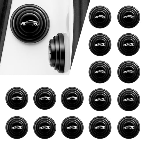 MOXRUQ 16 PCS Car Door Shock Absorbers, Black Rubber Silicone Pads, Self-Adhesive Door Slam Stoppers, Auto Soundproof Crash Pads, Universal Fit for Most Cars