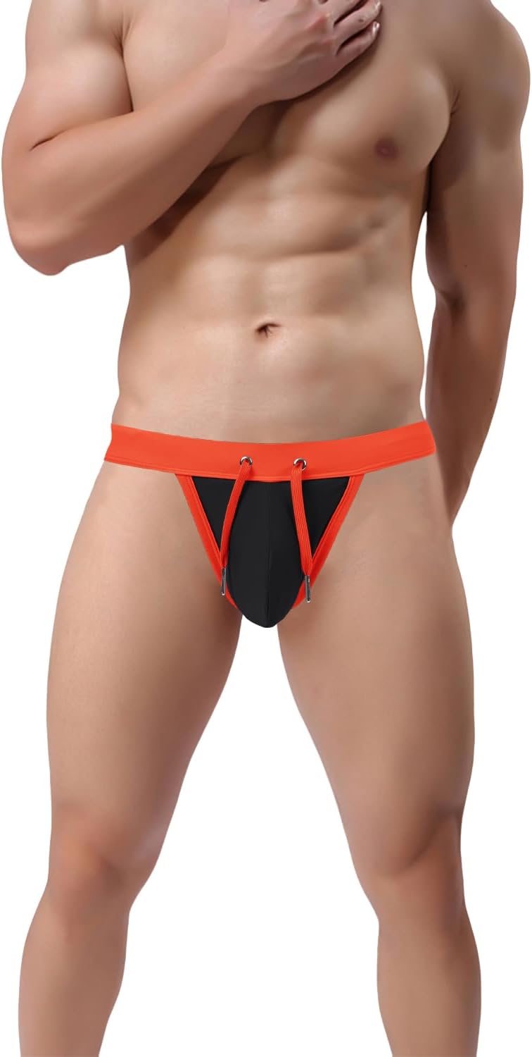 Mens Swimwear Sexy Swim Briefs Low Rise Quick Dry Bikini Swimsuit with Drawstring