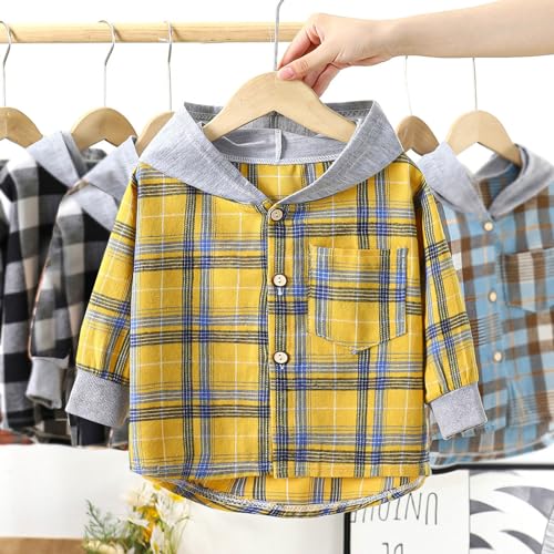 Youth Solid Classic Hoodies Toddler Boys Girls Long Sleeve Hooded Plaid Clothes Kids Button Down Sweatshirt for3