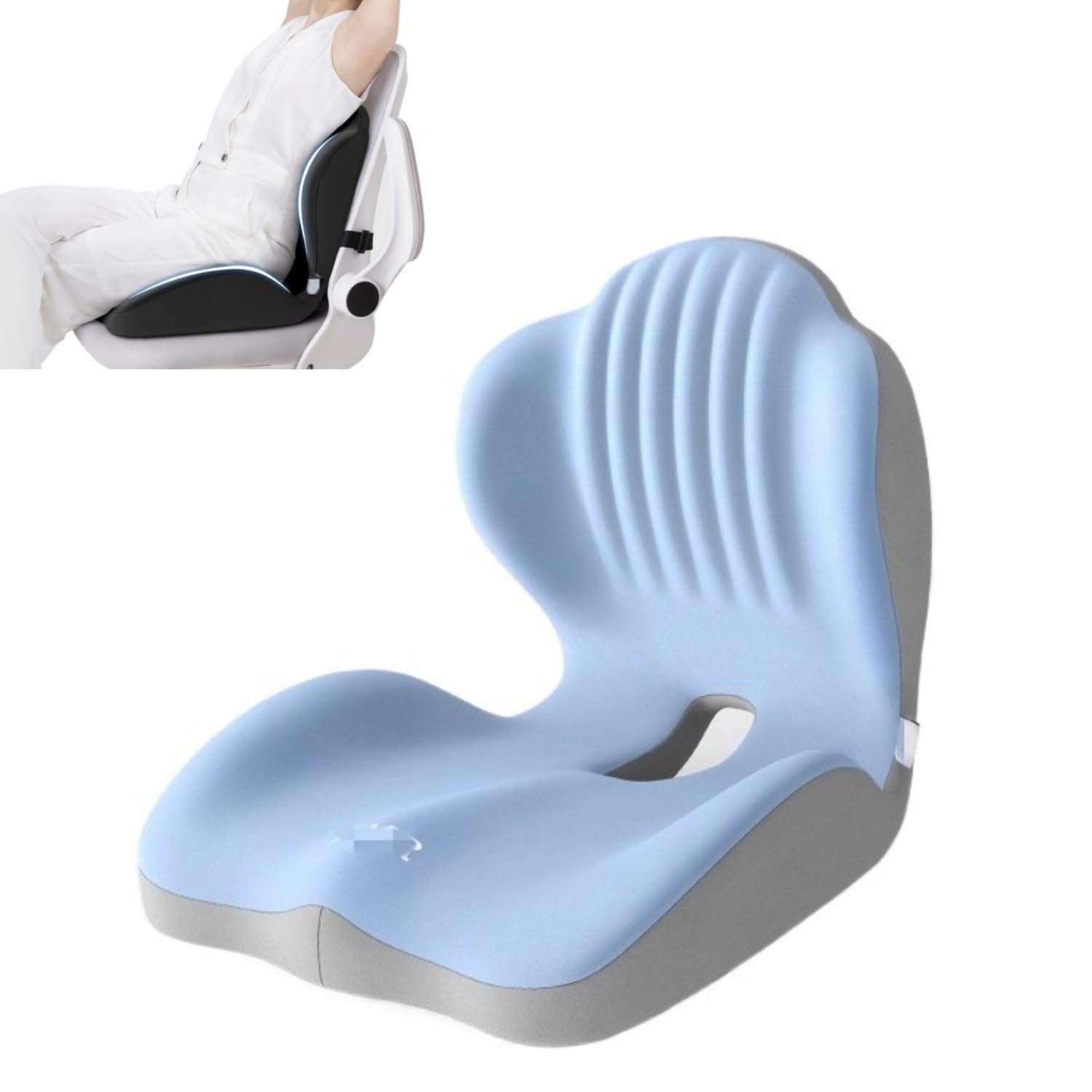 2-in-1 Back and Seat Cushion with Lumbar Support，Memory Foam L-Shaped Integrated Seat Cushions，L-Shaped Ergonomic Support with Non-Slip Base, Breathable For Car,Office,Home (Sky blue)